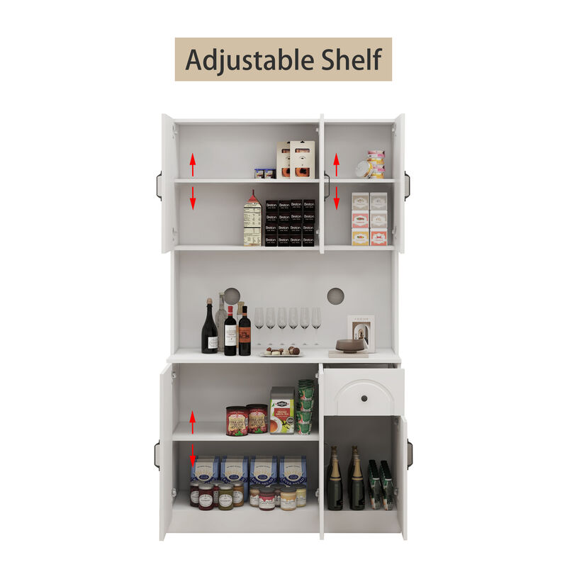 White Wood 39.76 in. Pantry Cabinet with Microwave Oven Countertop