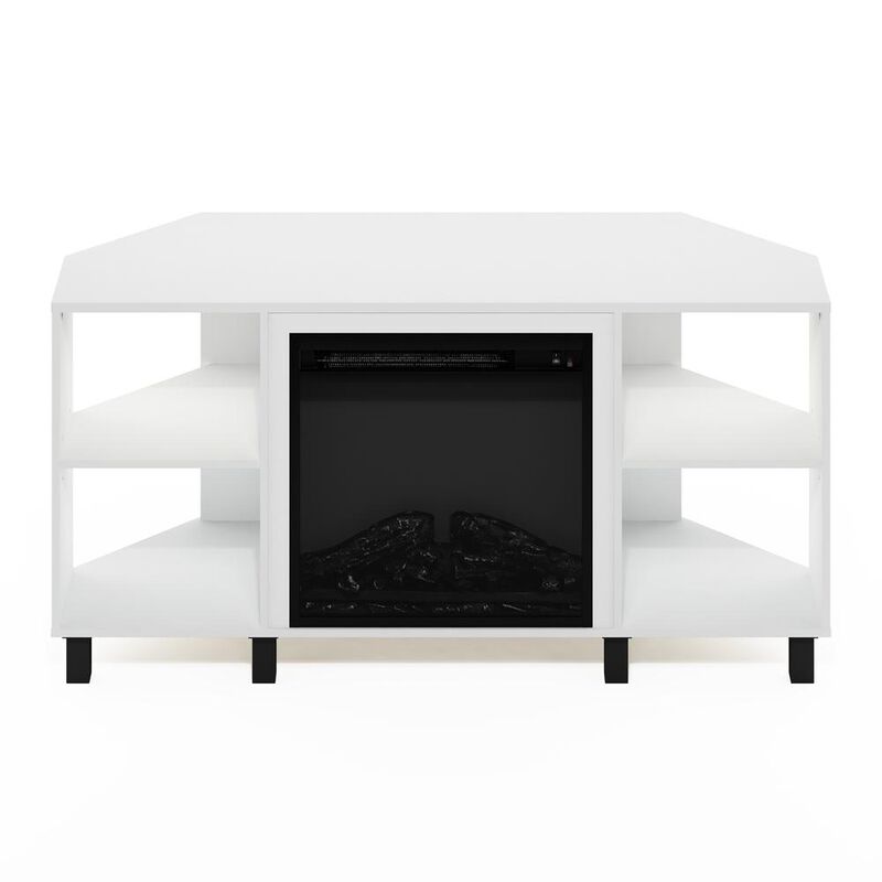 Jensen Corner Fireplace TV Stand with 4 Open Compartments, Solid White