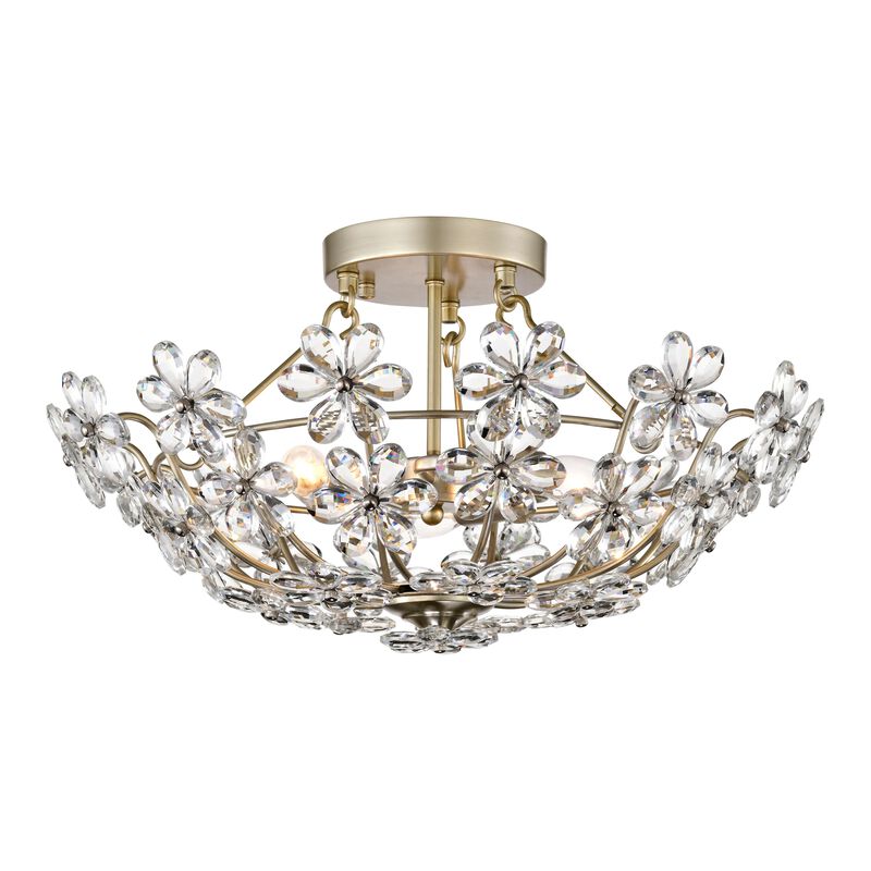 Maya Glam Brushed Silver-ish Champagne 3-Light 20" Daisy Crystal Glass Flower Blossom Flush Mount image number 0