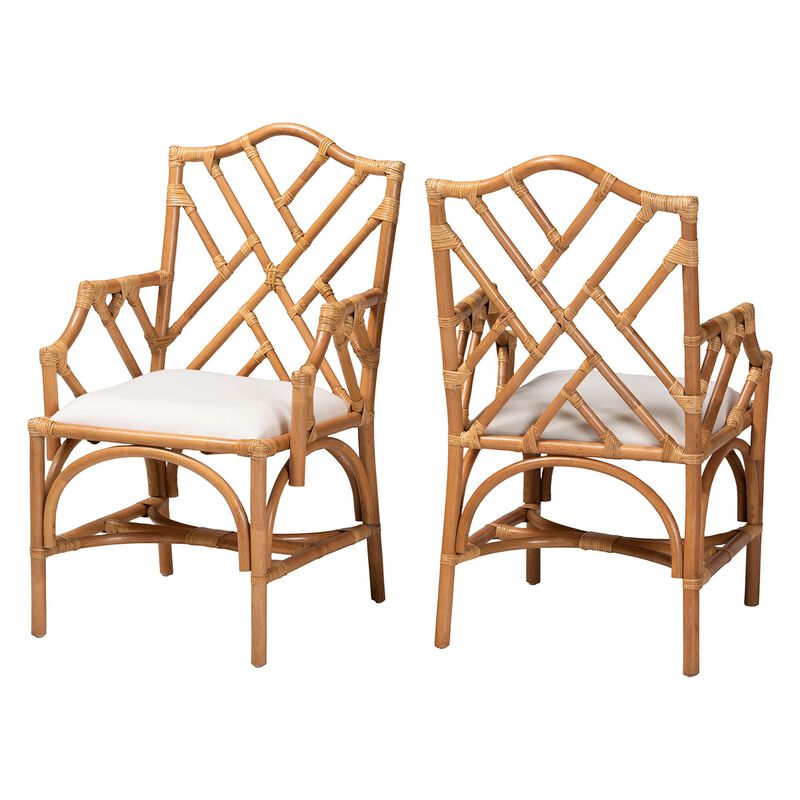 bali & pari Cedric Natural Rattan 2-Piece Dining Armchair Set with Cushioned Seat image number 0