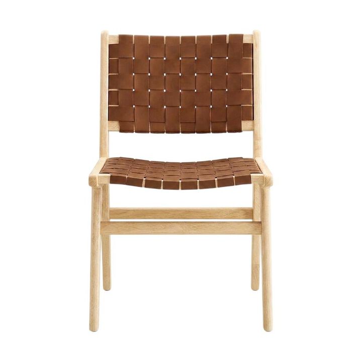 Leather-Upholstered Wood Dining Side Chairs, Walnut Black, Set of 2