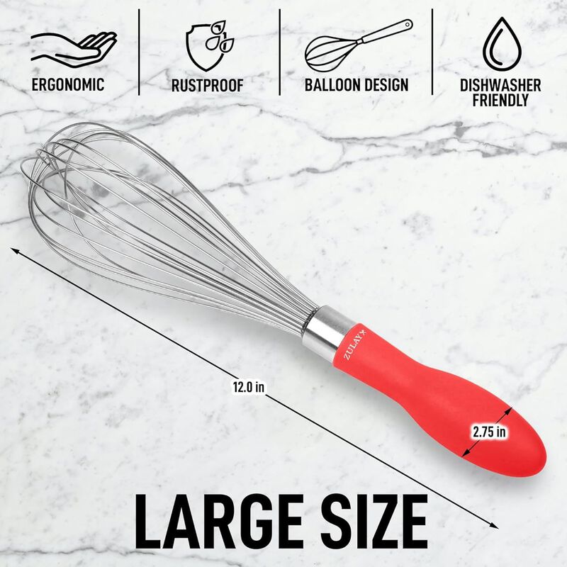 Balloon Whisk Kitchen Tool with Soft Silicone Handle 12inch