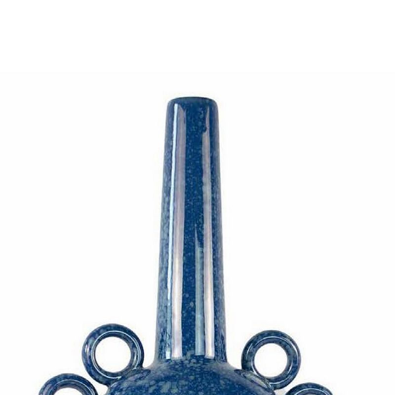 Kary Flower Vase, Unique 3D Aesthetic, Narrow 23 Inch Blue Ceramic - Benzara