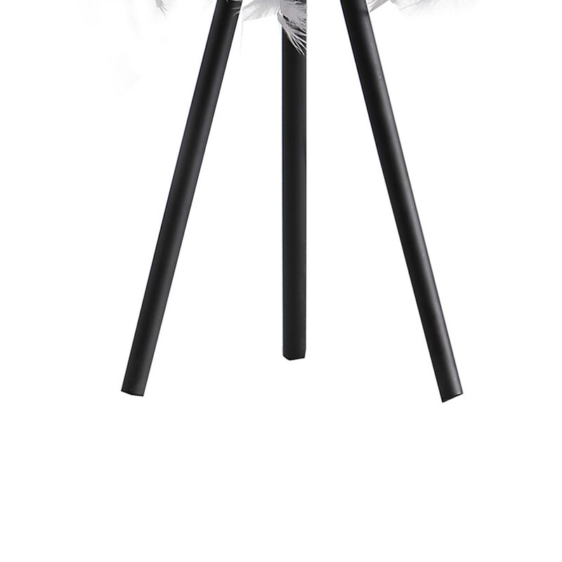 Rio 21 Inch Accent Table Lamp, Gray Feather Shade, Black Metal Tripod Base - Benzara