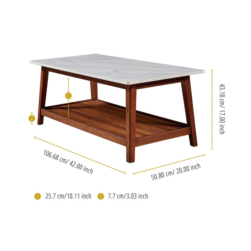 Kingston Coffee Table with Storage and Marble-Look Top, Marble/Walnut image number 4