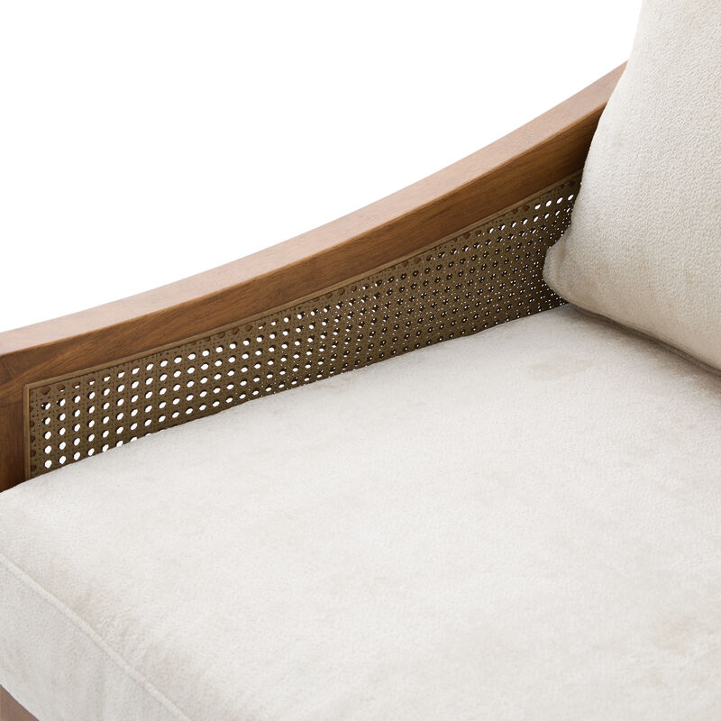 Merax Rubberwood Frame 2 Seater Chenille Loveseat Rattan Woven Side Panels with High-Density Foam Cushions image number 4