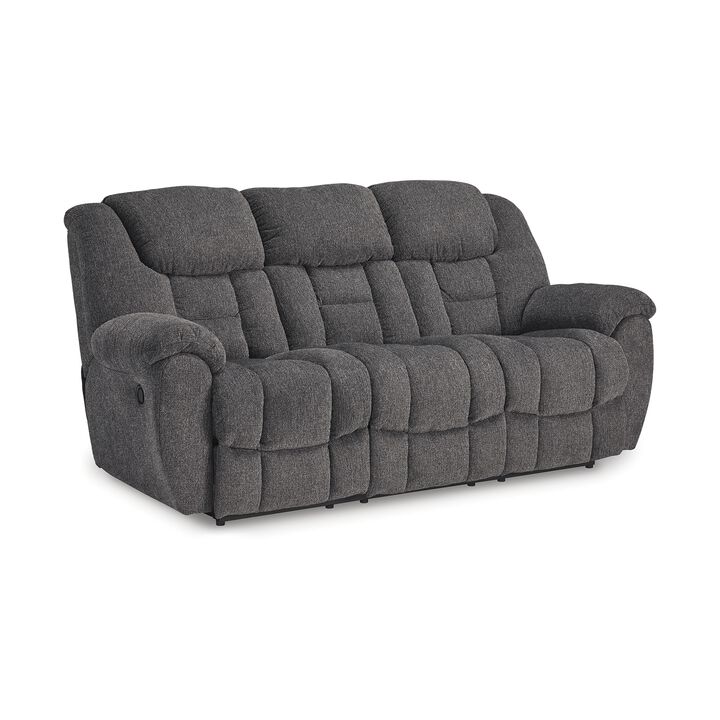 Dane Manual Reclining Sofa, Gray Polyester, Pillow Top Arms, 87 Inch - Benzara