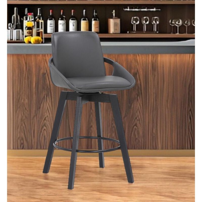 Hivvago 27 Inch Gray and Black Faux Leather Low Back Bar Height Swivel Bar Chair
