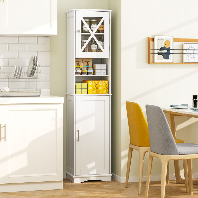 Bathroom Storage Cabinet with 5 Adjustable Shelves, Tall Freestanding Design