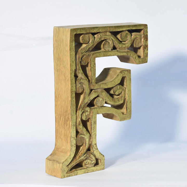 Vintage Natural Gold Handmade Eco-Friendly "F" Alphabet Letter Block For Wall Mount & Table Top Décor