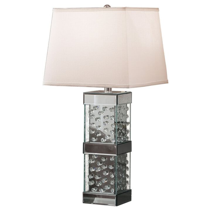 26 Inch Table Lamp, Empire Shade, Crystal Glass Stand, Clear Finish -Benzara