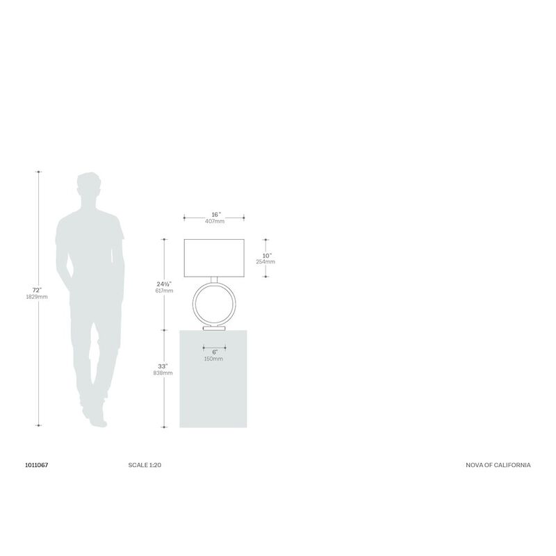 NOVA OF CALIFORNIA Tracey Ring Table Lamp - 24&Prime;, Charcoal Gray, Brushed Nickel, On/Off Switch