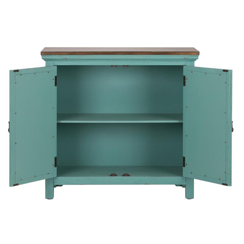 Liberty Furniture Kensington 2 Door Accent Cabinet in Turquoise w/ Worn Wood Tone Top image number 4