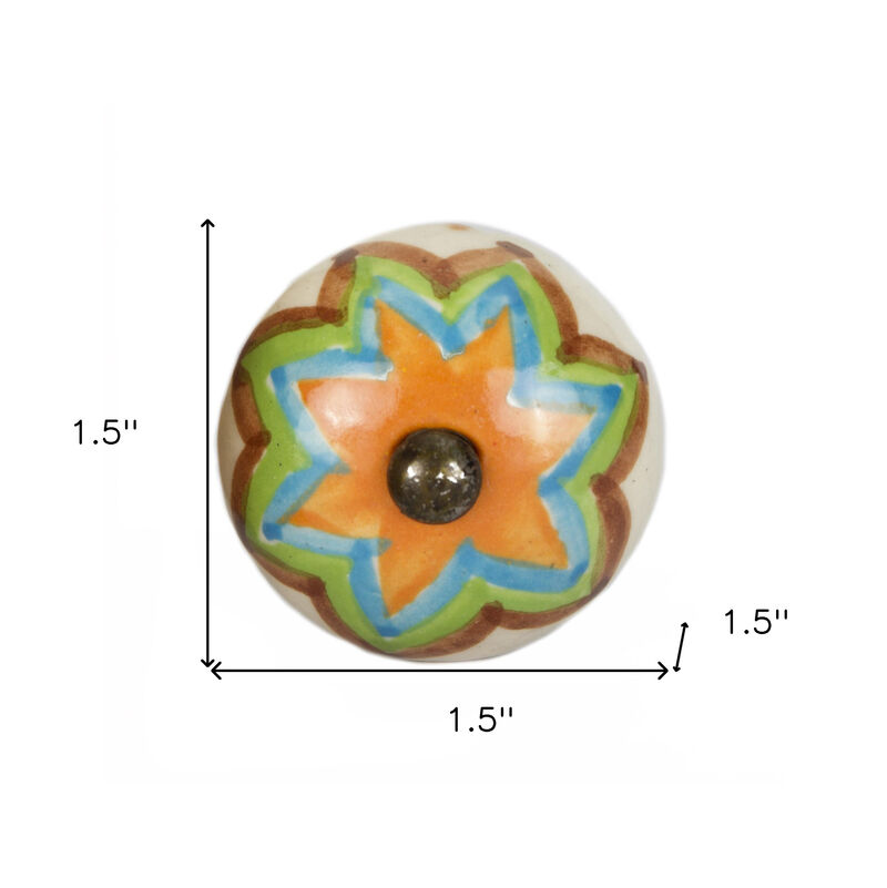 HomeRoots Set of Eight Blue And Orange Ceramic And Metal Drawer Pull Knobs image number 4