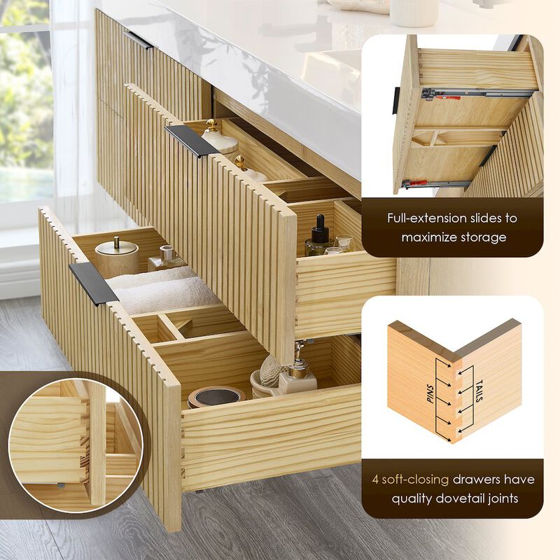 Altair-11 Double Bathroom Vanity in Nature Brown White Artificial Drop-in Sink