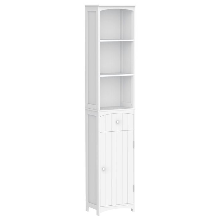 Tall Bathroom Organizer: 67" White Freestanding Linen Tower Cabinet