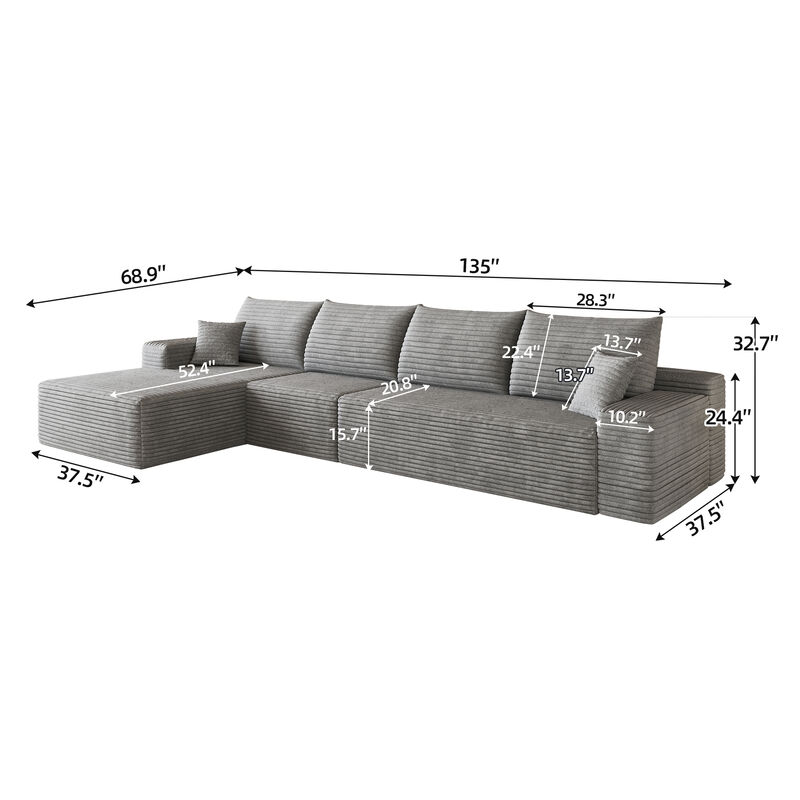 Watvit 135" L-Shape  Cloud Sectional Couch image number 4