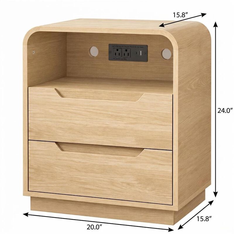 HomeRoots Ashen Fold Wood Two Drawer Nightstand with USB Port and Integrated Tech image number 4