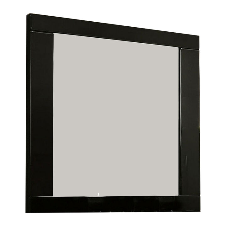 Cari 37 Inch Rectangular Mirror with Wooden Frame, Black