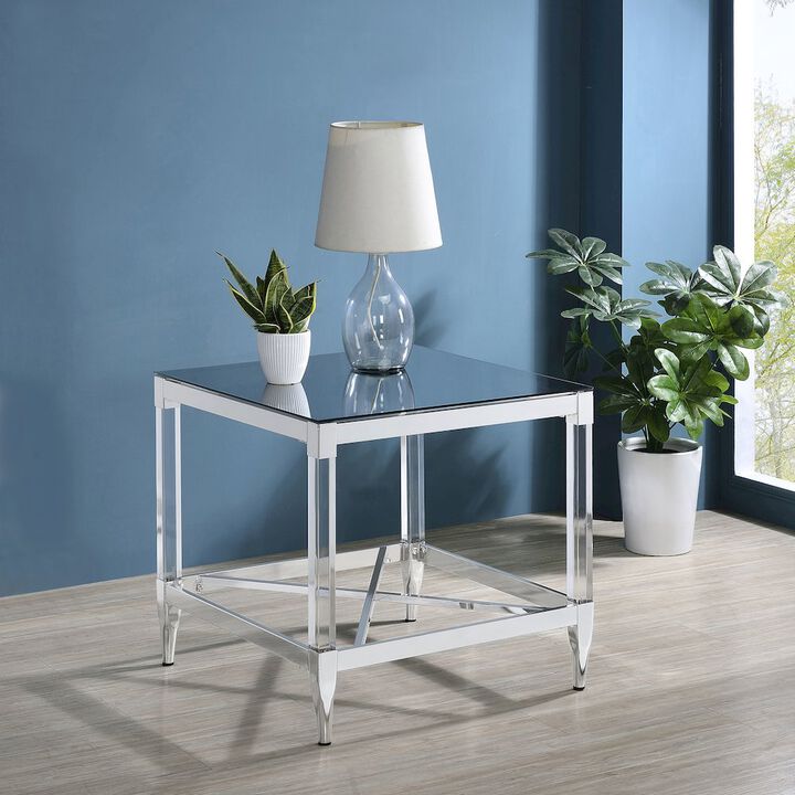 Plethoria Home Chrome Square End Table with Acrylic Legs
