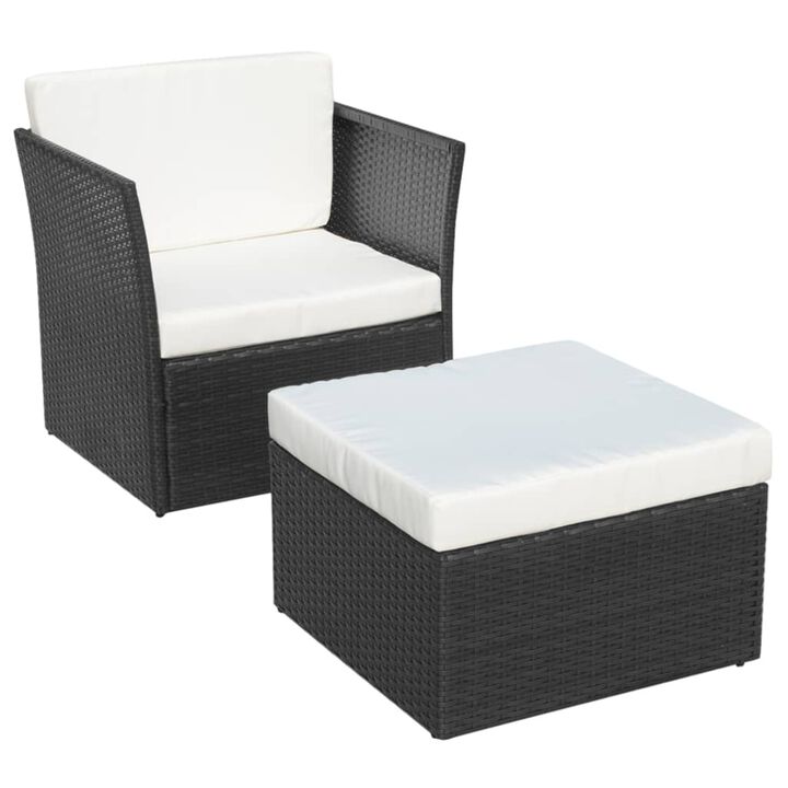 vidaXL Garden Chair with Stool Poly Rattan Black