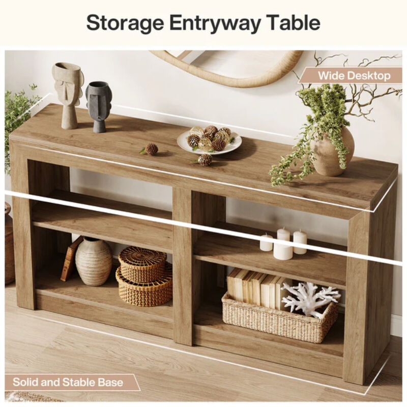59 Inch 3-Tier Entryway Console Table with Storage Shelves-Oak