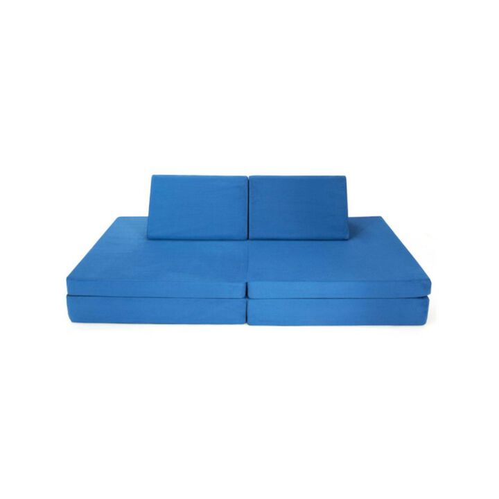 Hivvago 4-Piece Convertible Kids Couch Set with 2 Folding Mats - Blue