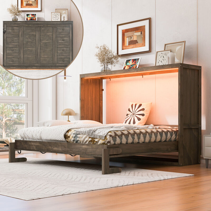 Merax Murphy Bed with Desk & LED Light image number 1