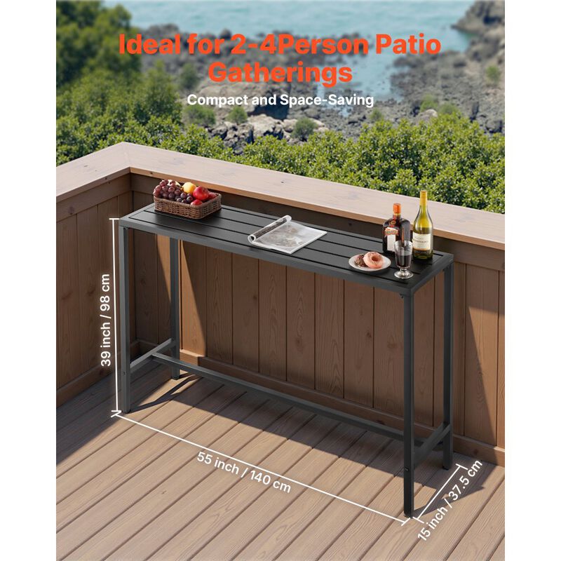 Outdoor Bar Table Rectangle Counter Height Patio Table with Waterproof Top & Metal Frame image number 2