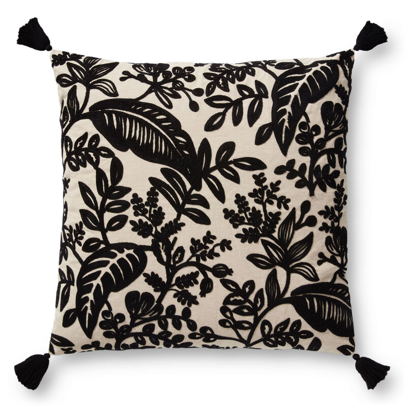 PRP0002 Black/Ivory 22"x22" Polyester Pillow by Rifle Paper Co. &times; Loloi