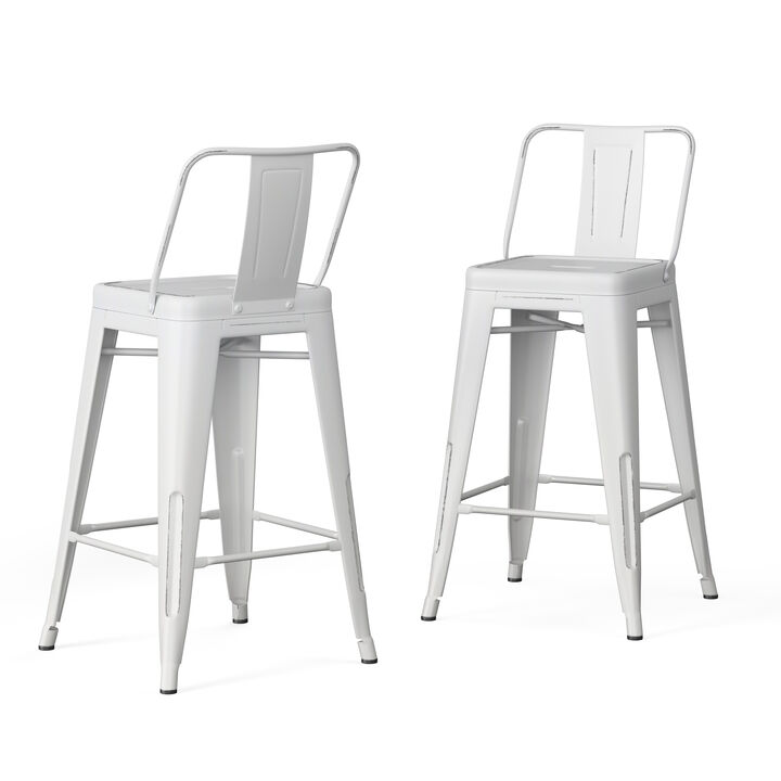 Rayne Industrial Metal 24 inch Counter Height Stool (Set of 2) in Distressed White