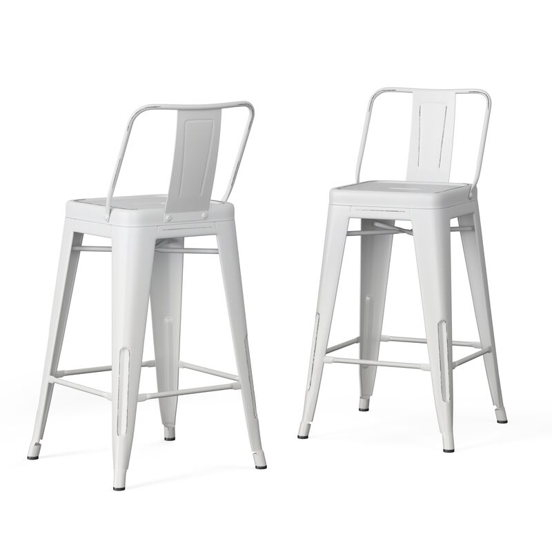Rayne Industrial Metal 24 inch Counter Height Stool (Set of 2) in Distressed White