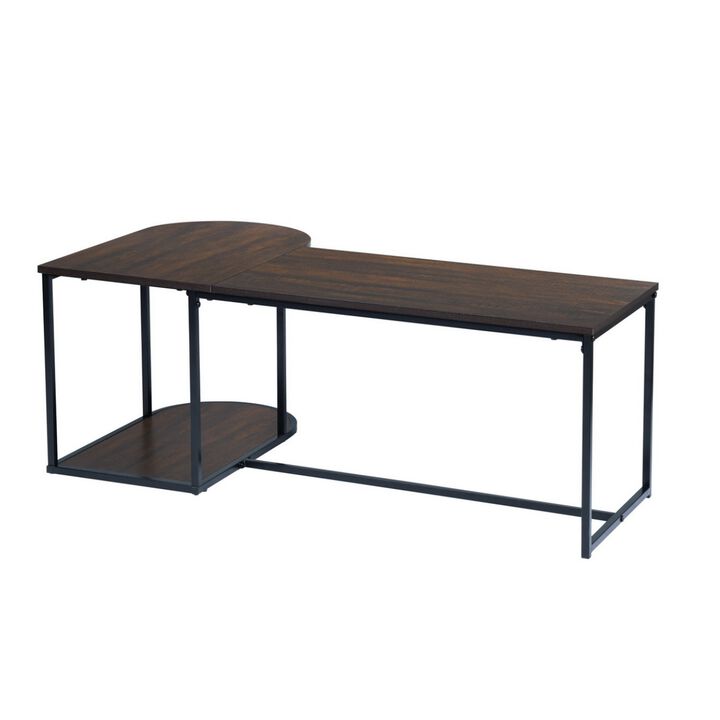 47.2" W x 25.6" D x 17.7" H Modern Industrial Style Rectangular Wood Grain Top Coffee Table with Metal Frame - Walnut & Black
