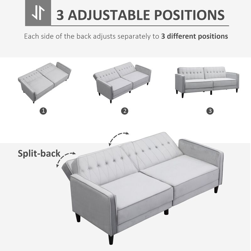 Convertible Sleeper Sofa, Futon Sofa Bed with Split Back Design Recline, Thick Padded Velvet-Touch Cushion s, Light Grey image number 5