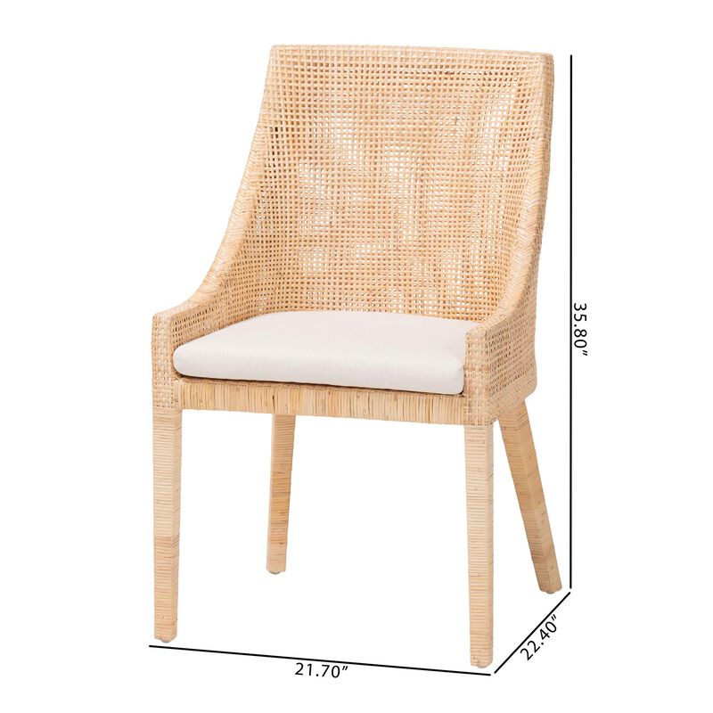 bali & pari Beata Natural Rattan Dining Chair - Handcrafted Wingback Accent Chair with Woven Detailing and Removable Cushion, Coastal Boho Seating for Kitchen or Dining Room