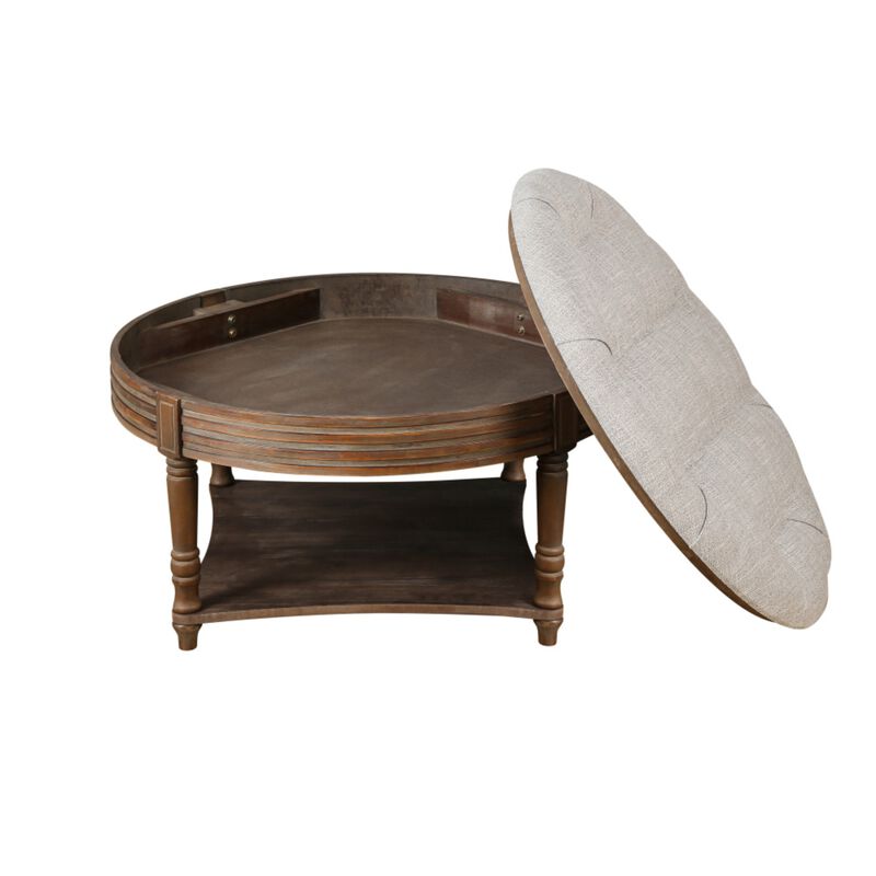Plozup Large Round Tufted Linen Upholstered Ottoman Coffee Table image number 5