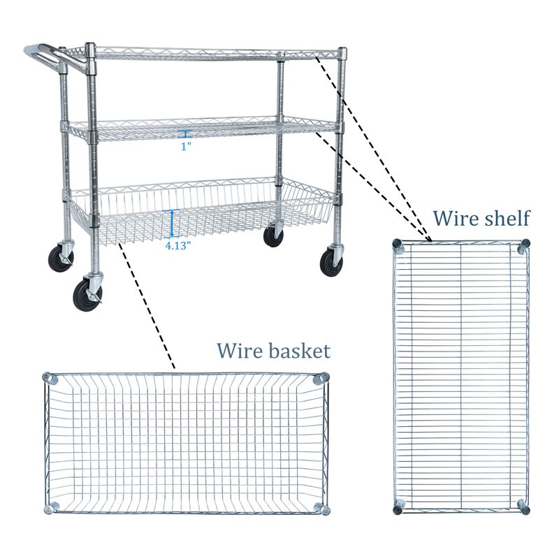 ELEMENT ACE Heavy Duty 3 Tier Rolling Utility Cart with Wheels, Handle Bar and Shelf Liners, Multi-Purpose Storage Solution for Kitchen, Restaurant, Garage and Office image number 4