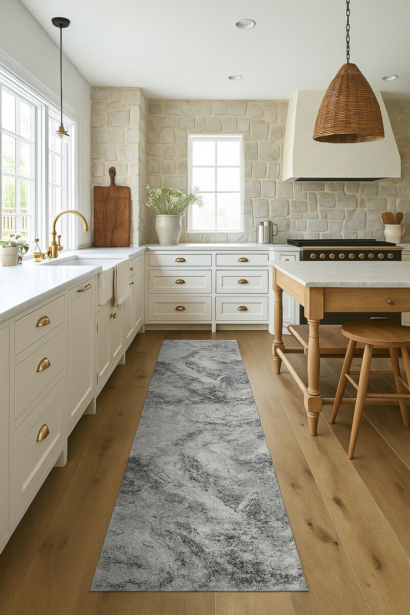 Rug Branch Micah Contemporary Abstract Marble Grey Black Indoor Runner Rug