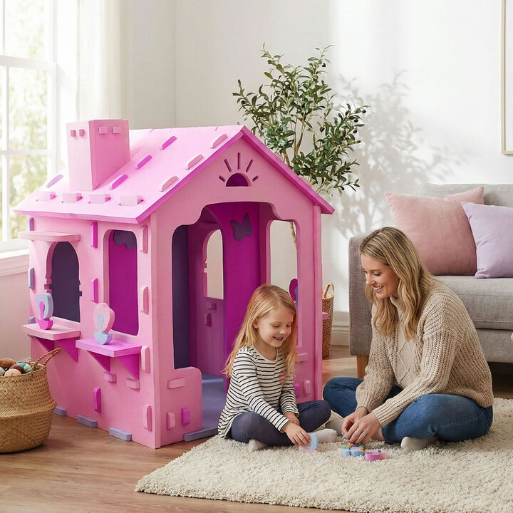 Indoor Playhouse Cottage with Roof and Chimney for Imaginative Play
