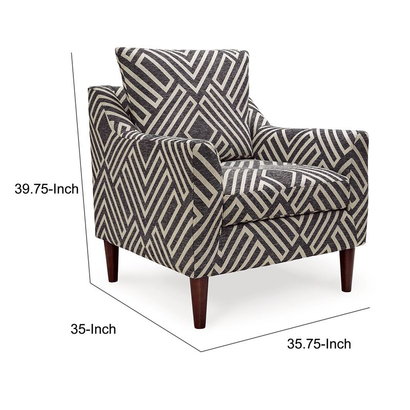 Morris Accent Chair, Gray, White Geometric Pattern, Polyester, Brown Wood