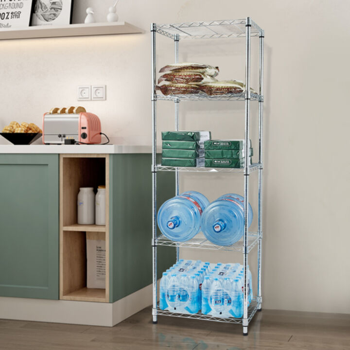 Freestanding 5-Shelf Metal Storage Rack for Kitchen & Basement