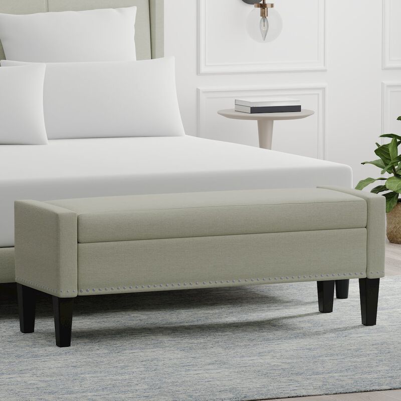 Rize Home 51.25 Storage Bench with Truncated Arms + Nailhead Trim - Beige image number 4