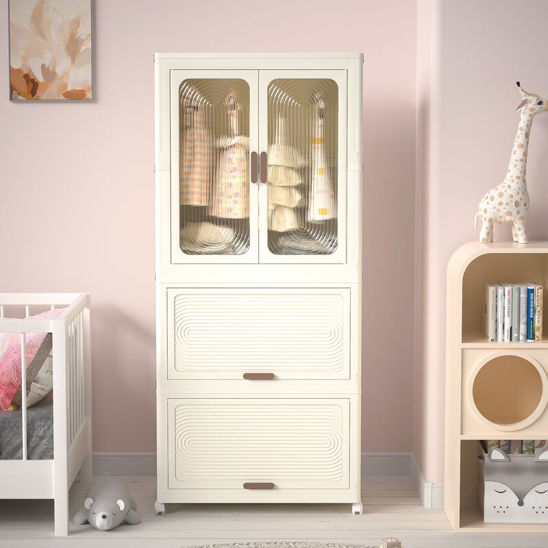 Clihome Portable Wardrobe Closet Storage Organizer,Clothes Dresser,Magnetic Doors with 4 Cubes & Hanging Rod image number 1
