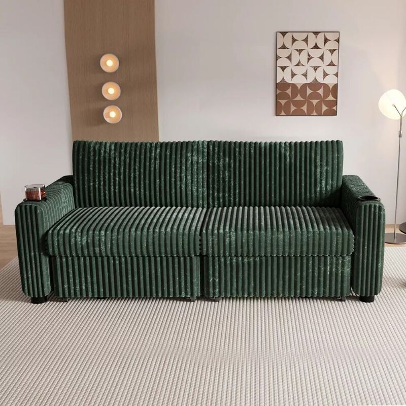 91" Convertible Sleeper Sofa Bed, Loveseat with 5-Level Reclining Backrest, Pull-Out Bed, USB Ports image number 5