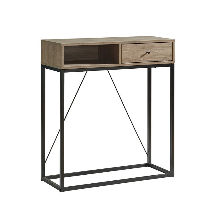 Bery 34 Inch Sideboard Console Table, 1 Cubby Shelf, 1 Drawer, Taupe, Black - Benzara