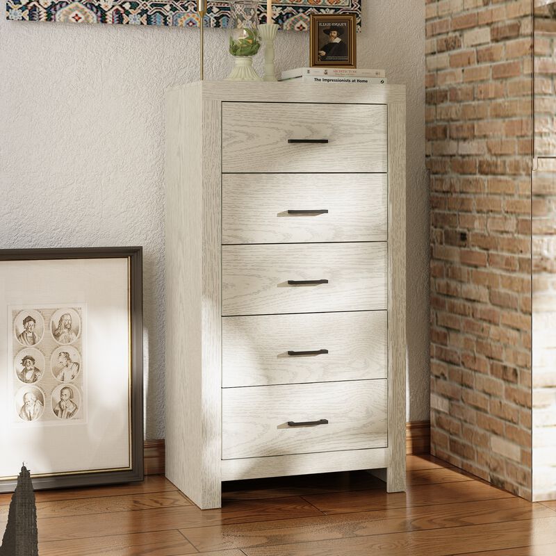 FUFU&GAGA 5-Drawer Chest for Bedroom Storage, (23.6" W x 15.7" D x 45.3" H), White