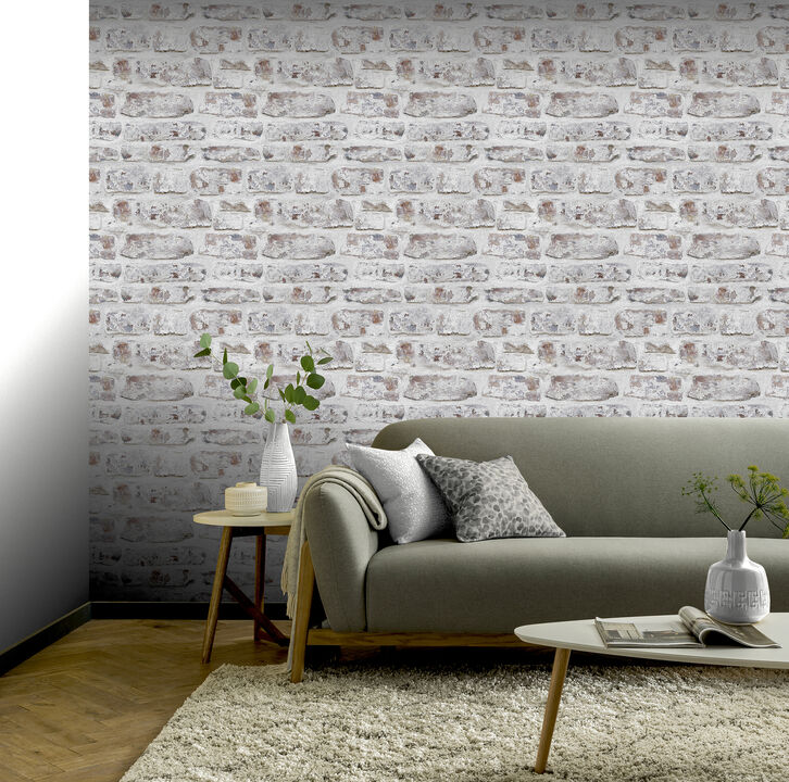 Domenic White Whitewashed Brick Wallpaper