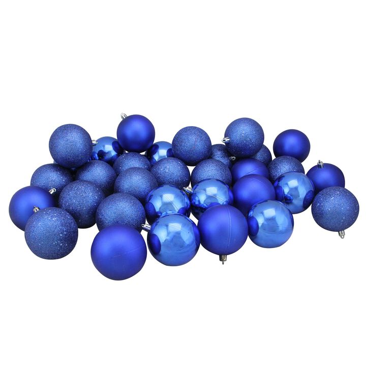 32ct Lavish Blue Shatterproof 4-Finish Christmas Ball Ornaments 3.25" (80mm)