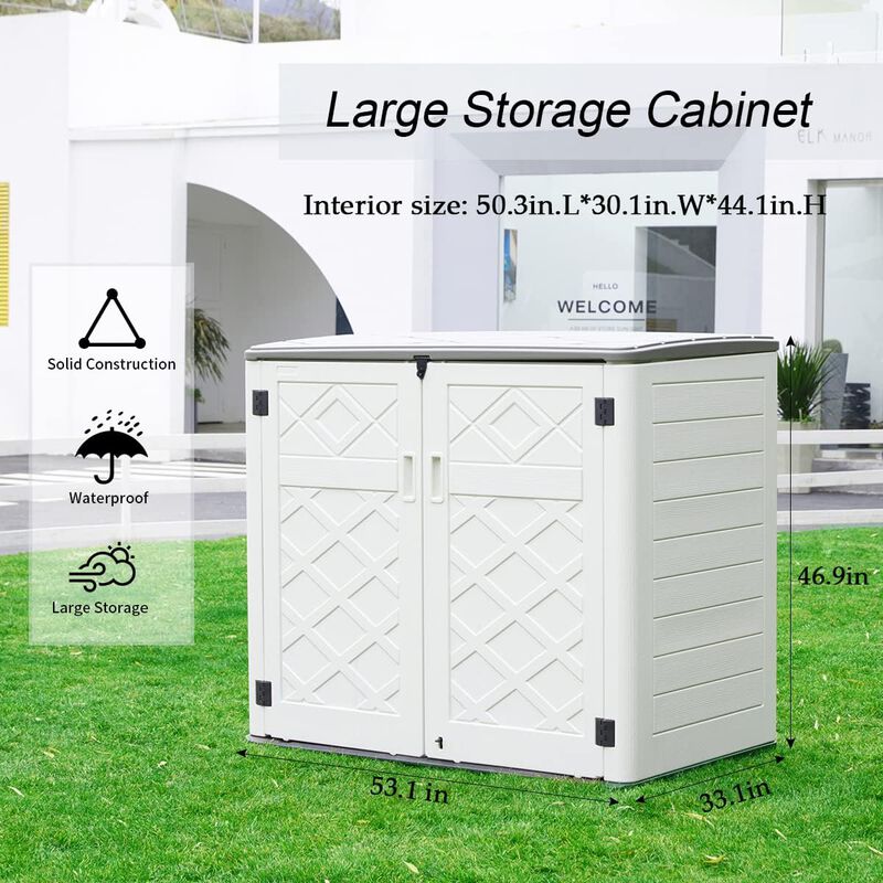 Mondawe 34.3"D x 53.2"W x 47.1"H Resin Outdoor Storage Shed with Reinforced Floor