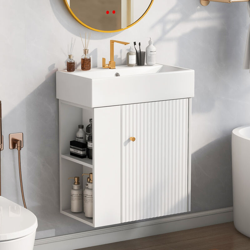 ELEMENT ACE Modern Floating Bathroom Vanity with Ceramic Basin for Compact Spaces image number 1